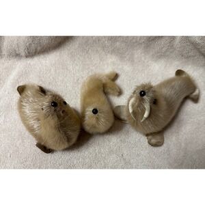 Vintage Fur Seal Walrus Family Figurine Set‎ Handmade B.C. Canada